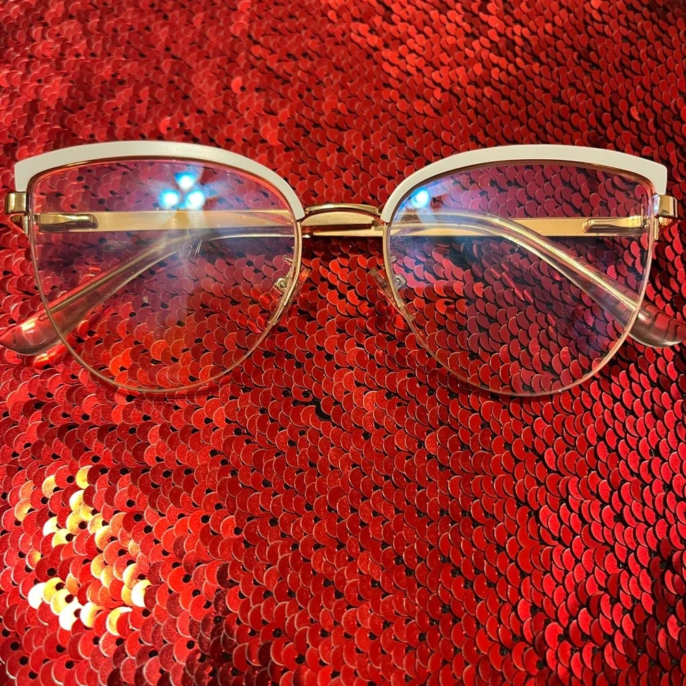 Chic Gold and White Cat-Eye Glasses